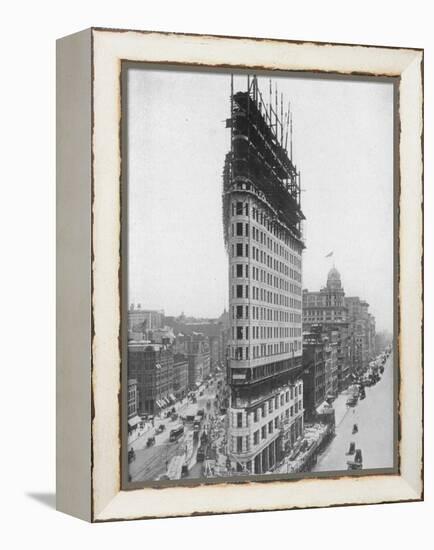 View of the Flatiron Building under Construction in New York City-null-Framed Premier Image Canvas