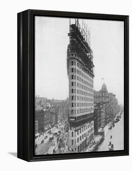 View of the Flatiron Building under Construction in New York City-null-Framed Premier Image Canvas