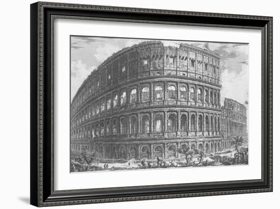 View of the Flavian Amphitheatre, known as the Colosseum from 'Vedute', First Published in 1756-Giovanni Battista Piranesi-Framed Giclee Print