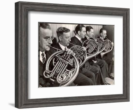 View of the French Horn Section of the New York Philharmonic-Margaret Bourke-White-Framed Photographic Print