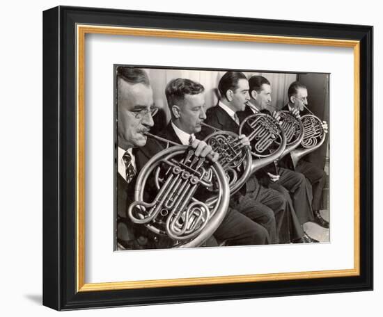 View of the French Horn Section of the New York Philharmonic-Margaret Bourke-White-Framed Photographic Print