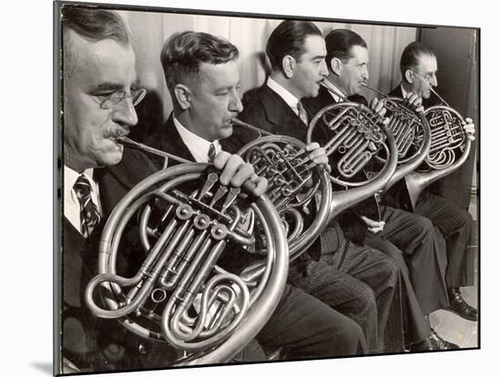View of the French Horn Section of the New York Philharmonic-Margaret Bourke-White-Mounted Premium Photographic Print