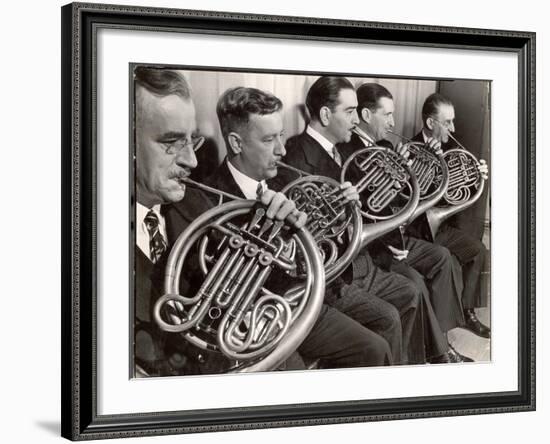 View of the French Horn Section of the New York Philharmonic-Margaret Bourke-White-Framed Photographic Print