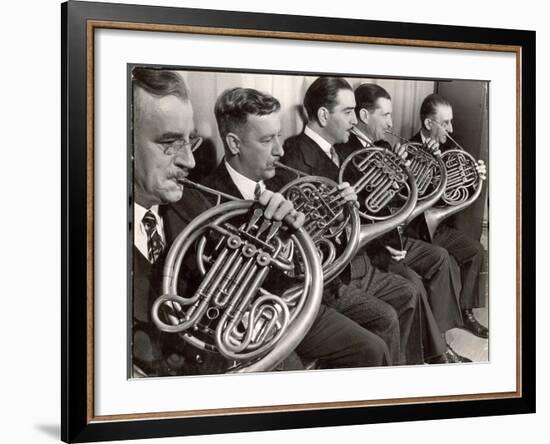 View of the French Horn Section of the New York Philharmonic-Margaret Bourke-White-Framed Photographic Print