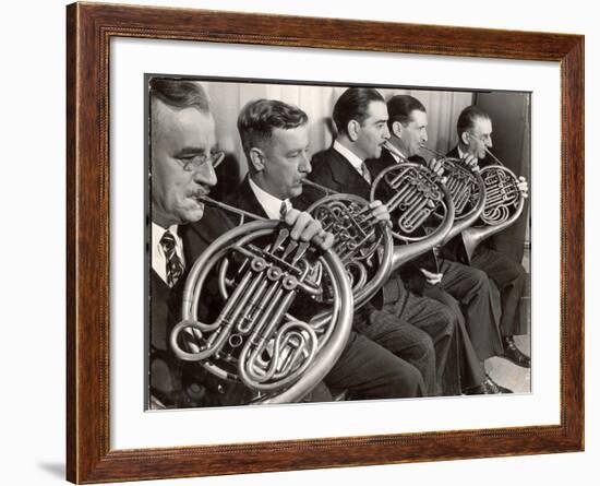 View of the French Horn Section of the New York Philharmonic-Margaret Bourke-White-Framed Photographic Print