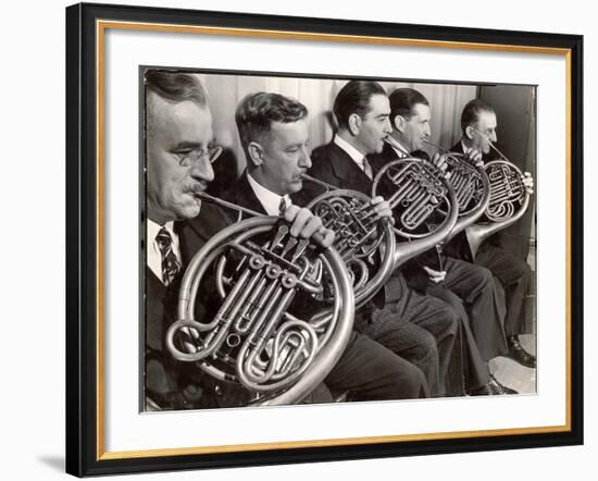 View of the French Horn Section of the New York Philharmonic-Margaret Bourke-White-Framed Photographic Print