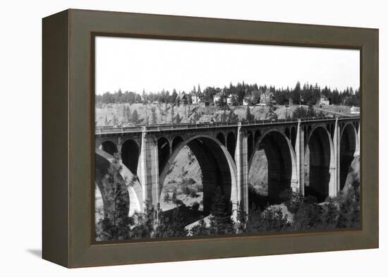 View of the Hangman Bridge - Spokane, WA-Lantern Press-Framed Stretched Canvas