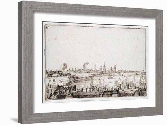 View of the Harbour of La Rochelle with Galleons Firing a Salute-Jacques Callot-Framed Giclee Print