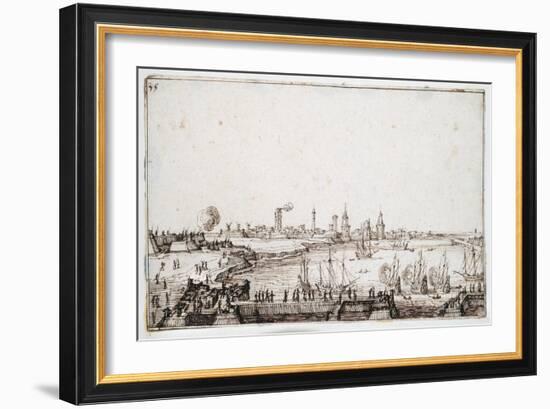 View of the Harbour of La Rochelle with Galleons Firing a Salute-Jacques Callot-Framed Giclee Print