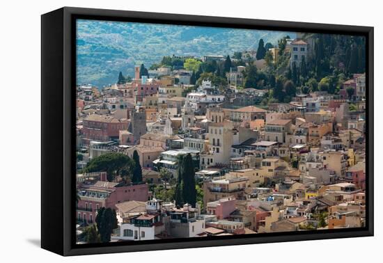 View of the Hill Town of Taormina, Sicily, Italy, Mediterranean, Europe-Martin Child-Framed Premier Image Canvas