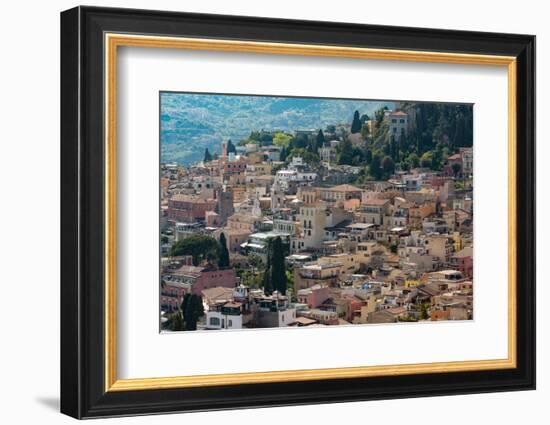 View of the Hill Town of Taormina, Sicily, Italy, Mediterranean, Europe-Martin Child-Framed Photographic Print