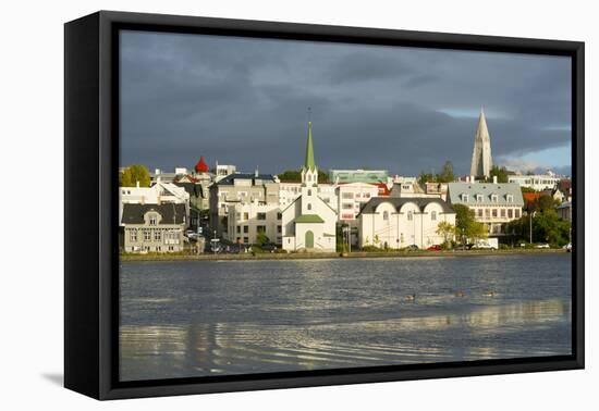 View of the Historic Centre and Lake Tjornin, Reykjavik, Iceland, Polar Regions-Miles Ertman-Framed Premier Image Canvas