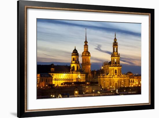 View of the Historic Centre of Dresden at Night, Saxony, Germany, Europe-Miles Ertman-Framed Photographic Print