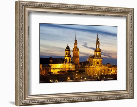 View of the Historic Centre of Dresden at Night, Saxony, Germany, Europe-Miles Ertman-Framed Photographic Print