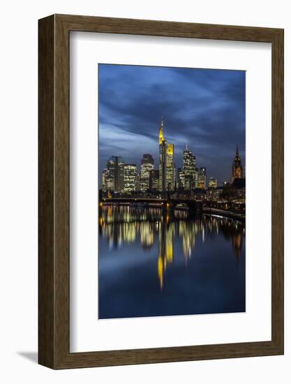 View of the Ignatz-Bubis-Bridge in Frankfurt on the Skyline of the Banking District-Armin Mathis-Framed Photographic Print