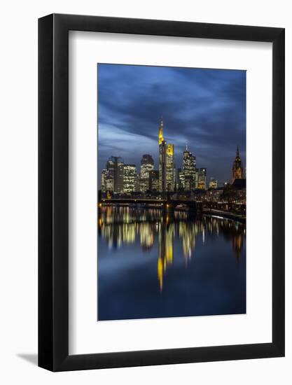 View of the Ignatz-Bubis-Bridge in Frankfurt on the Skyline of the Banking District-Armin Mathis-Framed Photographic Print