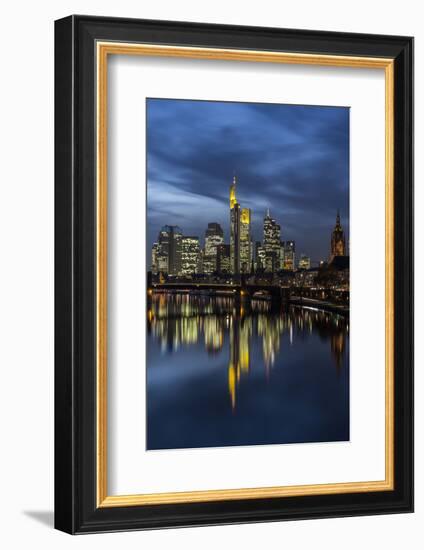 View of the Ignatz-Bubis-Bridge in Frankfurt on the Skyline of the Banking District-Armin Mathis-Framed Photographic Print