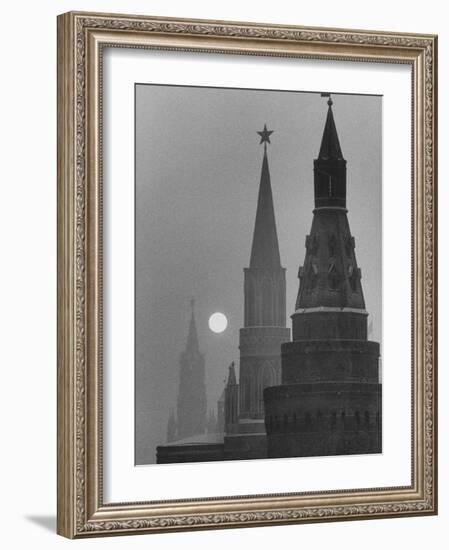 View of the Kremlin and Spassky Tower under Full Moon-Carl Mydans-Framed Photographic Print