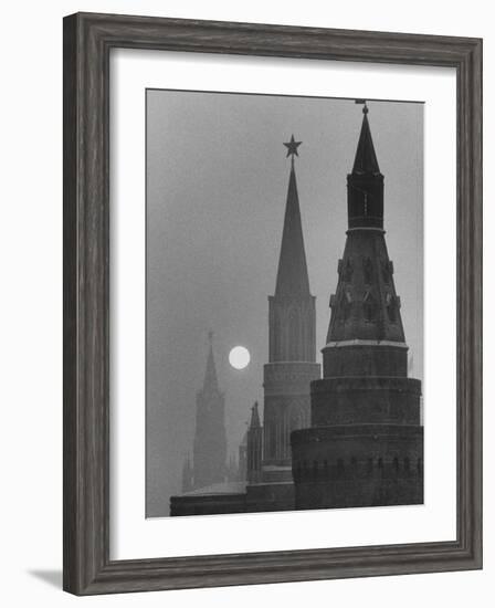 View of the Kremlin and Spassky Tower under Full Moon-Carl Mydans-Framed Photographic Print