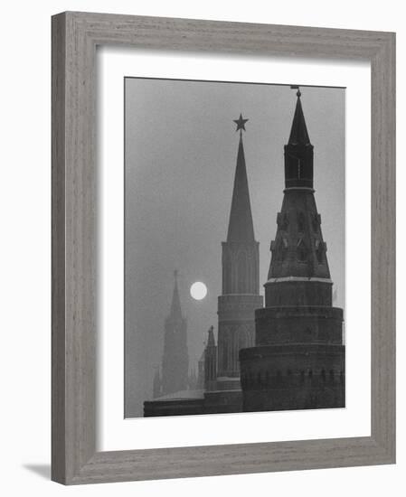 View of the Kremlin and Spassky Tower under Full Moon-Carl Mydans-Framed Photographic Print