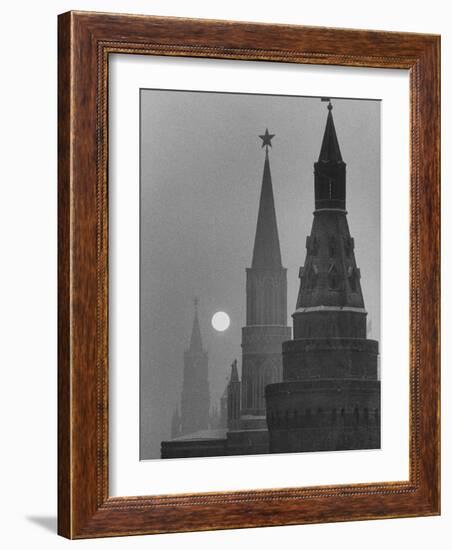 View of the Kremlin and Spassky Tower under Full Moon-Carl Mydans-Framed Photographic Print