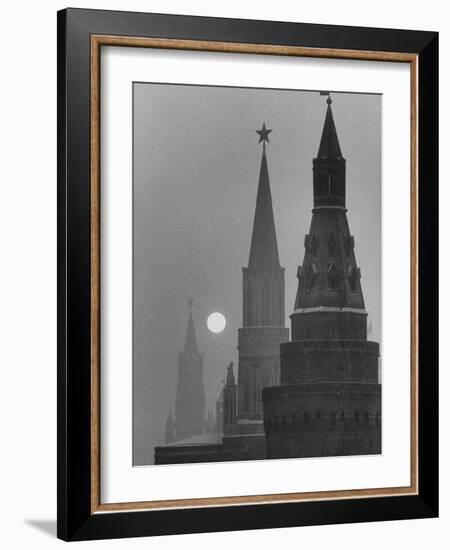 View of the Kremlin and Spassky Tower under Full Moon-Carl Mydans-Framed Photographic Print