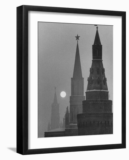 View of the Kremlin and Spassky Tower under Full Moon-Carl Mydans-Framed Photographic Print