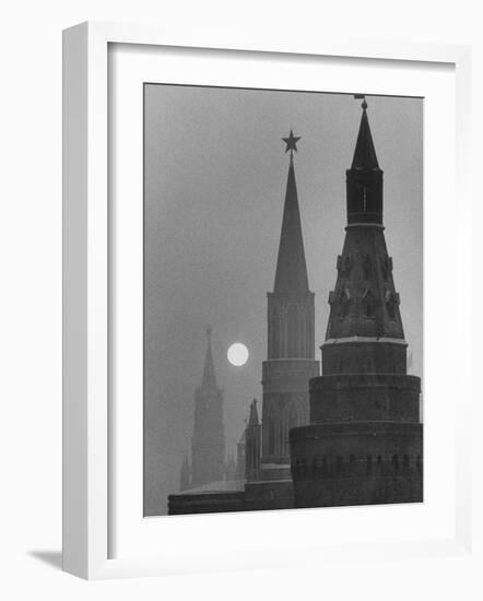 View of the Kremlin and Spassky Tower under Full Moon-Carl Mydans-Framed Photographic Print