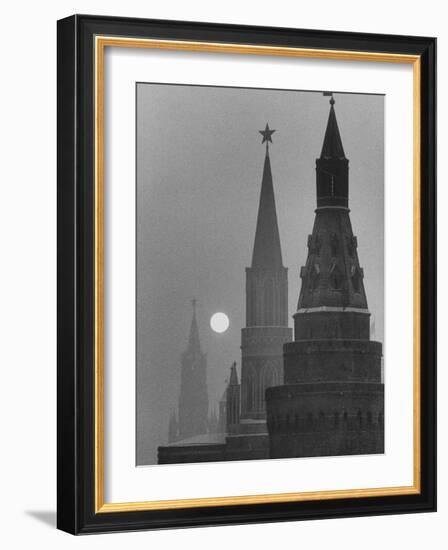 View of the Kremlin and Spassky Tower under Full Moon-Carl Mydans-Framed Photographic Print