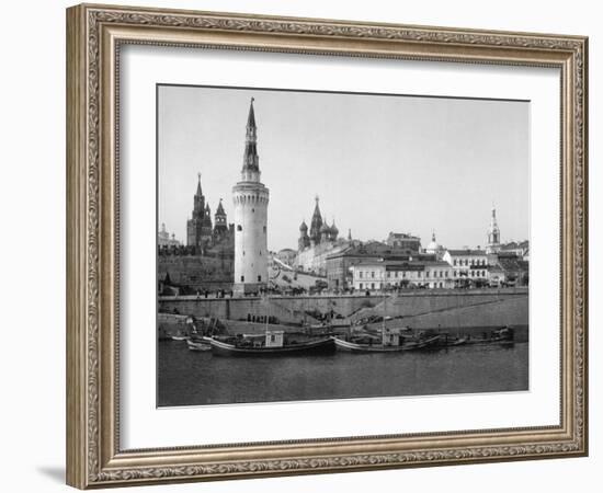 View of the Kremlin and the Moscow River Photograph - Moscow, Russia-Lantern Press-Framed Art Print