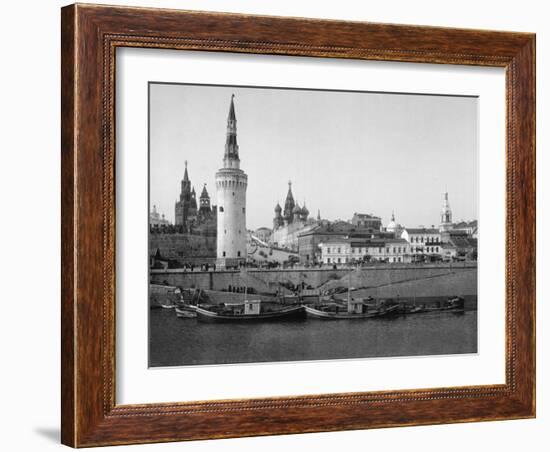 View of the Kremlin and the Moscow River Photograph - Moscow, Russia-Lantern Press-Framed Art Print