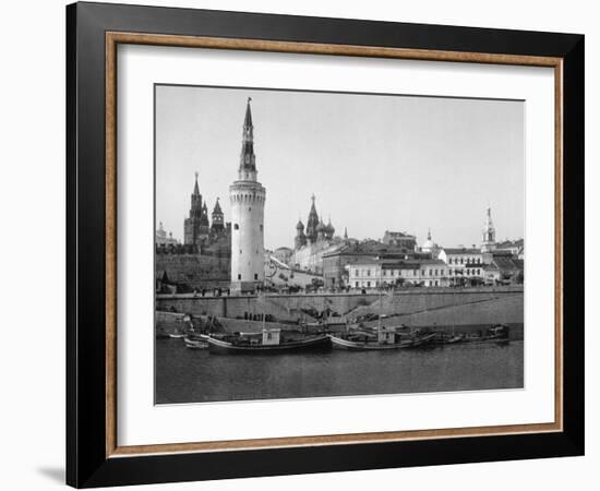 View of the Kremlin and the Moscow River Photograph - Moscow, Russia-Lantern Press-Framed Art Print