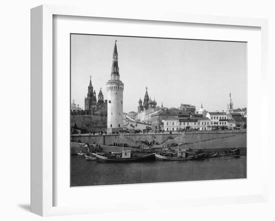 View of the Kremlin and the Moscow River Photograph - Moscow, Russia-Lantern Press-Framed Art Print
