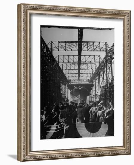 View of the Launching of the U.S. Navy Aircraft Carrier Ticonderoga-Thomas D^ Mcavoy-Framed Photographic Print