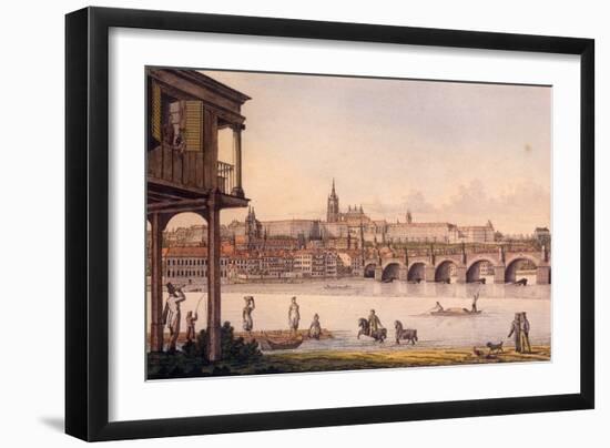 View of the Little Quarter and Prague Castle Hradcany from Papoušek's Bath, 1825-Vincenc Morstadt-Framed Giclee Print