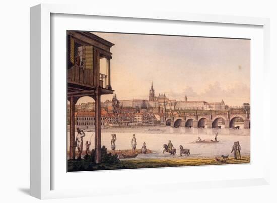 View of the Little Quarter and Prague Castle Hradcany from Papoušek's Bath, 1825-Vincenc Morstadt-Framed Giclee Print