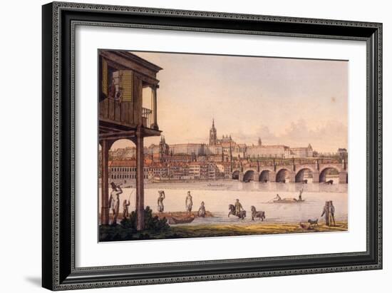 View of the Little Quarter and Prague Castle Hradcany from Papoušek's Bath, 1825-Vincenc Morstadt-Framed Giclee Print