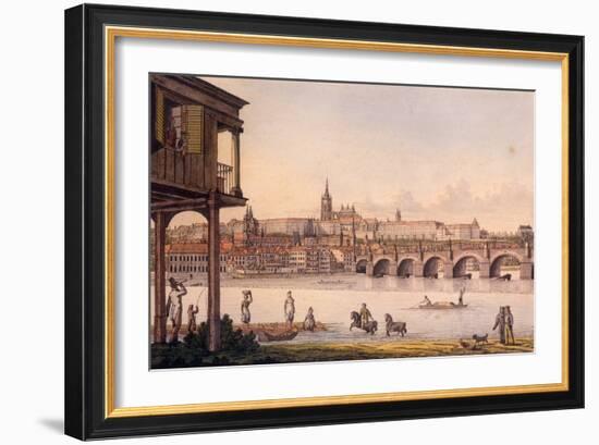 View of the Little Quarter and Prague Castle Hradcany from Papoušek's Bath, 1825-Vincenc Morstadt-Framed Giclee Print