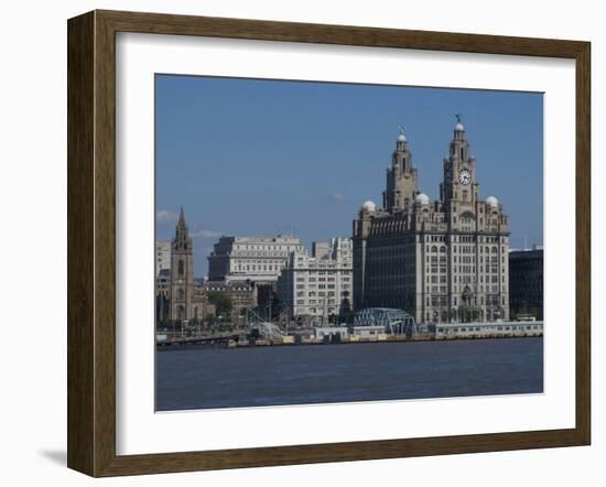 View of the Liverpool Skyline and the Liver Building, from the Mersey Ferry-Ethel Davies-Framed Photographic Print