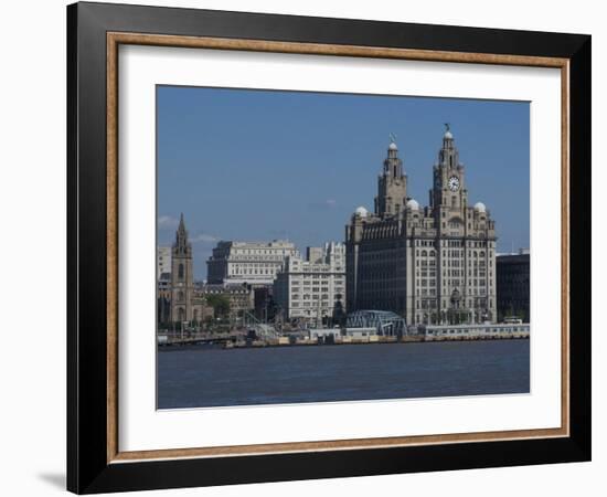 View of the Liverpool Skyline and the Liver Building, from the Mersey Ferry-Ethel Davies-Framed Photographic Print