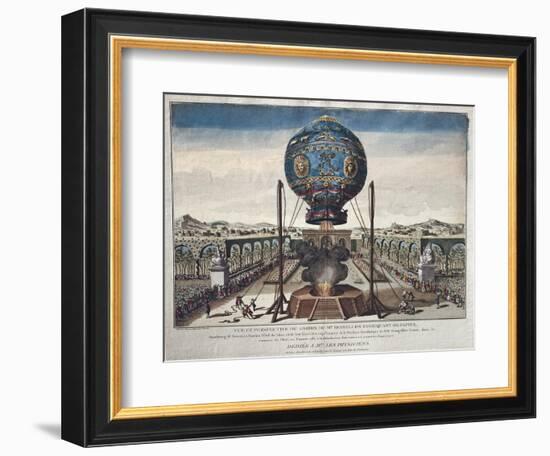 View of the Montgolfier Brothers' Balloon Experiment in the Garden of M. Reveillon-Claude Louis Desrais-Framed Giclee Print