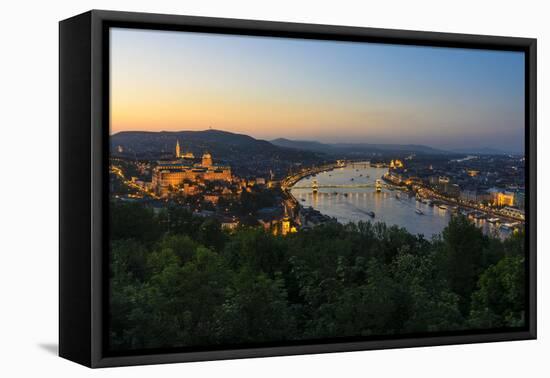 View of the Mountain Gellert on the Danube with the Suspension Bridge, Budapest-Volker Preusser-Framed Premier Image Canvas