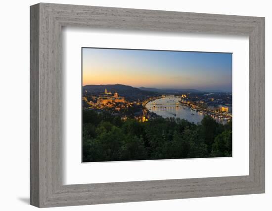 View of the Mountain Gellert on the Danube with the Suspension Bridge, Budapest-Volker Preusser-Framed Photographic Print