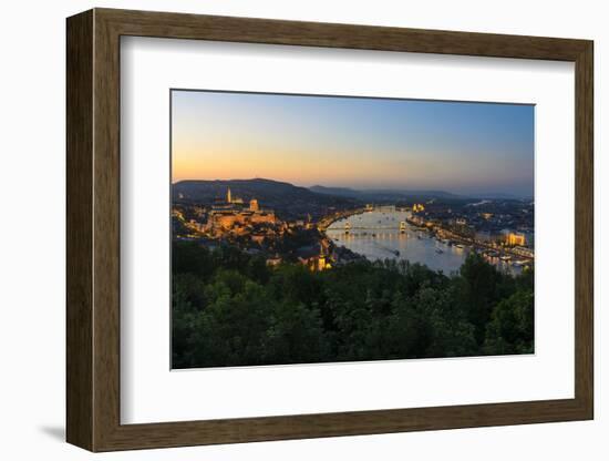 View of the Mountain Gellert on the Danube with the Suspension Bridge, Budapest-Volker Preusser-Framed Photographic Print