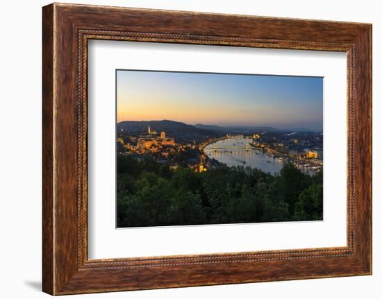 View of the Mountain Gellert on the Danube with the Suspension Bridge, Budapest-Volker Preusser-Framed Photographic Print