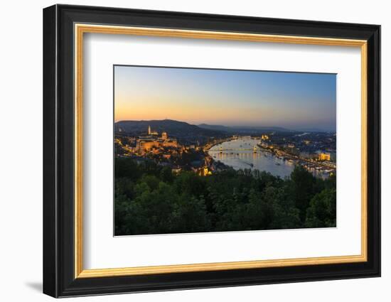 View of the Mountain Gellert on the Danube with the Suspension Bridge, Budapest-Volker Preusser-Framed Photographic Print