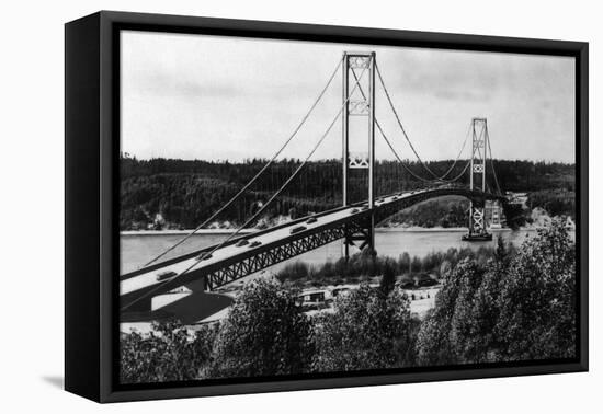 View of the Narrows Bridge - Tacoma, WA-Lantern Press-Framed Stretched Canvas