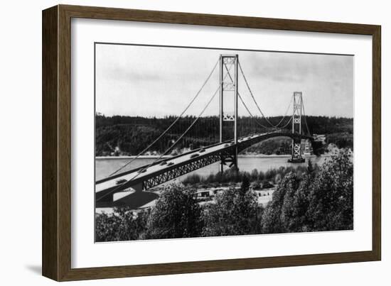 View of the Narrows Bridge - Tacoma, WA-Lantern Press-Framed Art Print