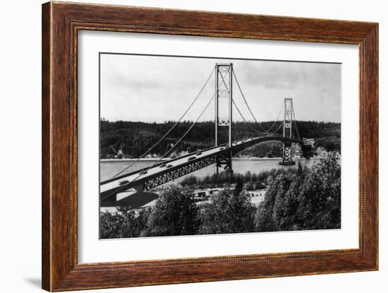 View of the Narrows Bridge - Tacoma, WA-Lantern Press-Framed Art Print