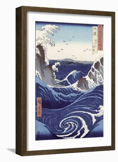 View of the Naruto Whirlpools at Awa, from the Series Rokuju-Yoshu Meisho Zue-Ando Hiroshige-Framed Giclee Print